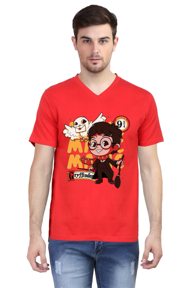 Mens Vneck Half Sleeve Tshirt(Harry Porter Cartoon Design) - Accents and Apparels