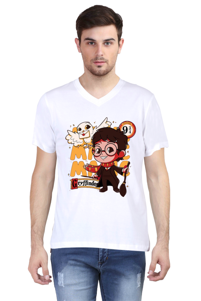 Mens Vneck Half Sleeve Tshirt(Harry Porter Cartoon Design) - Accents and Apparels