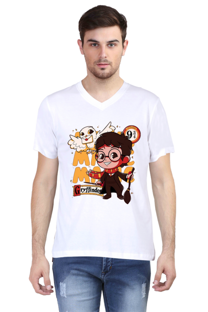 Mens Vneck Half Sleeve Tshirt(Harry Porter Cartoon Design) - Accents and Apparels