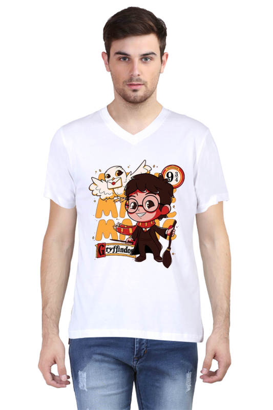 Mens Vneck Half Sleeve Tshirt(Harry Porter Cartoon Design) - Accents and Apparels