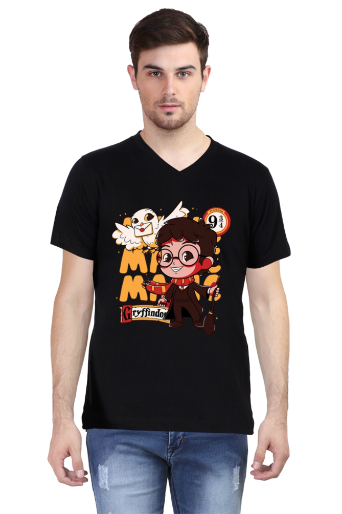 Mens Vneck Half Sleeve Tshirt(Harry Porter Cartoon Design) - Accents and Apparels