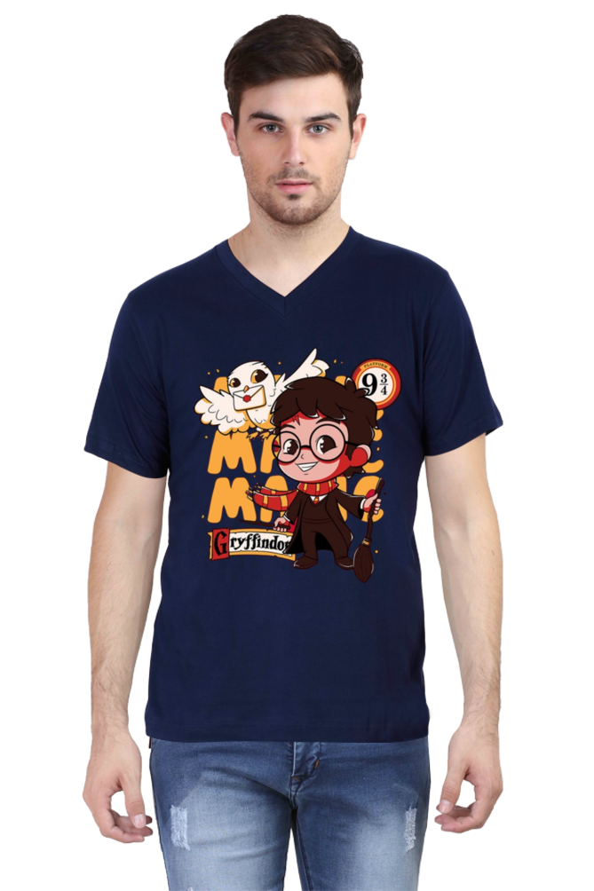 Mens Vneck Half Sleeve Tshirt(Harry Porter Cartoon Design) - Accents and Apparels